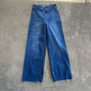 OAT New York Women's Wide Leg Cropped Raw Hem Frayed Jeans Size 4 / Size 27 Blue
